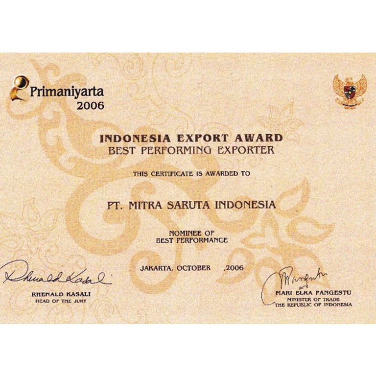 Primaniyarta 2006 Indonesia Export Award Best Performing Exporter