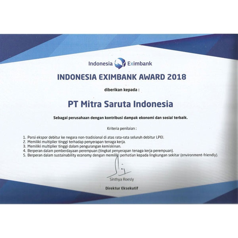 Indonesia Eximbank Award 2018 Company with The Best Contribution Directly to Economy and Social